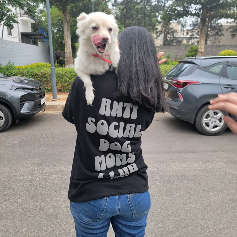 Hoomans Anti Social Dog Moms Club T Shirt for Women (Black) - Image 4