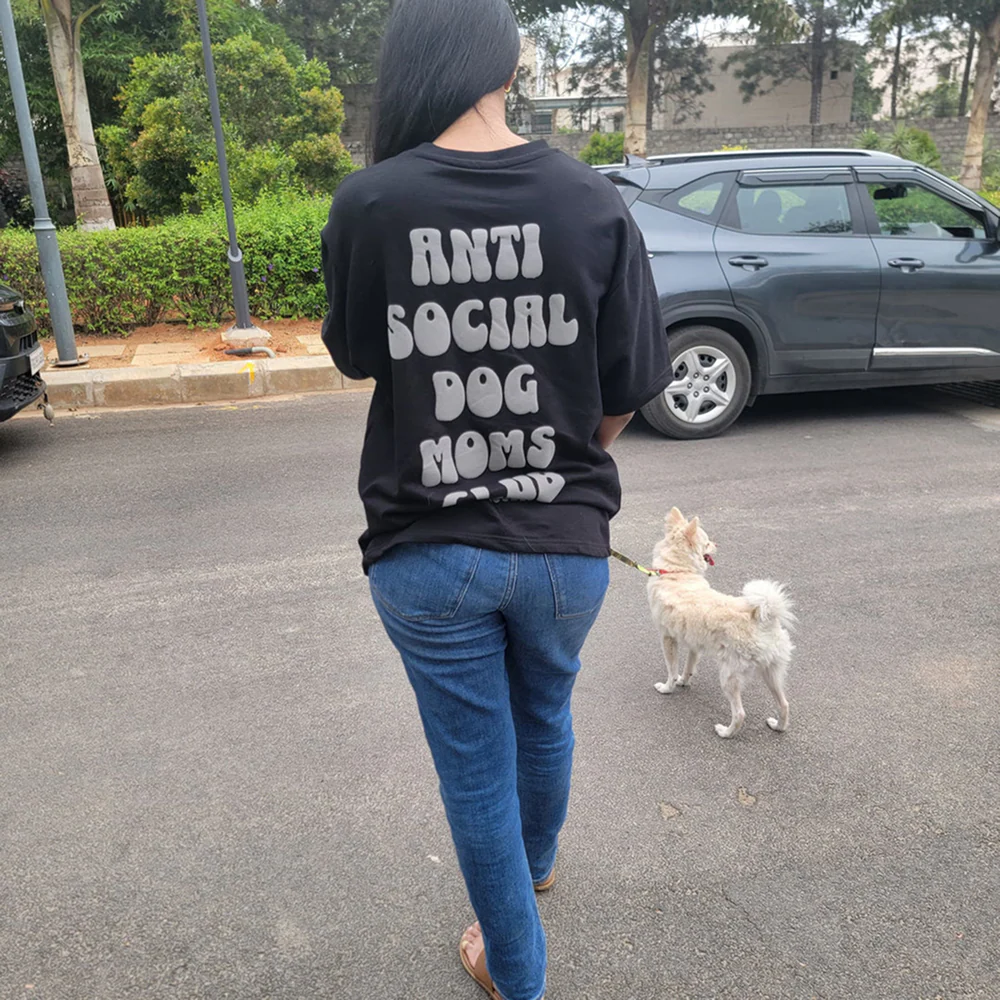 Hoomans Anti Social Dog Moms Club T Shirt for Women (Black) - Image 5