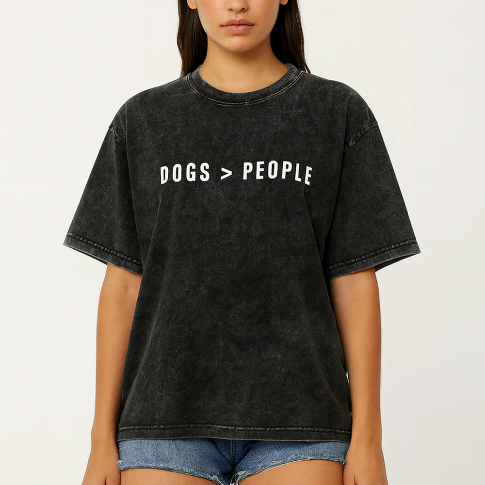 Hoomans Dogs > People Acid Wash T Shirt for Men and Women (Black) - Image 4