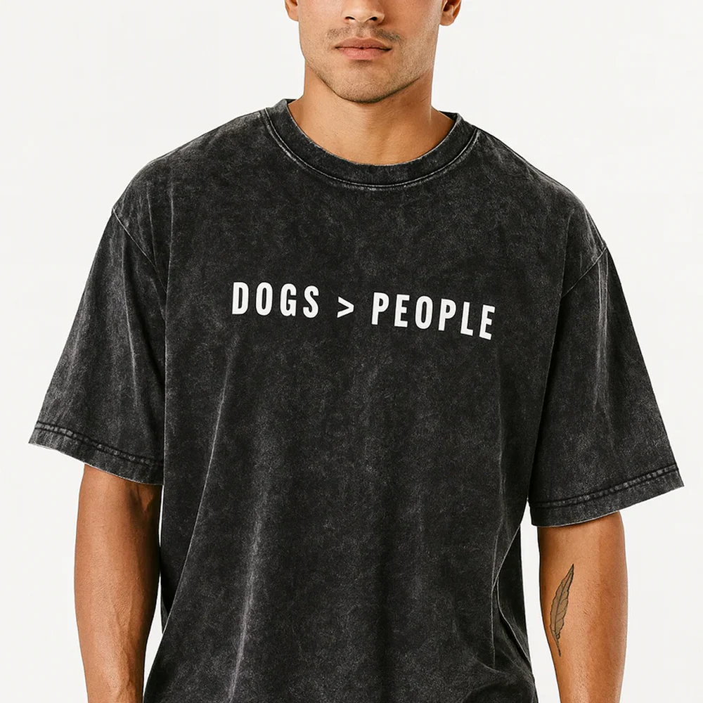 Hoomans Dogs > People Acid Wash T Shirt for Men and Women (Black) - Image 5