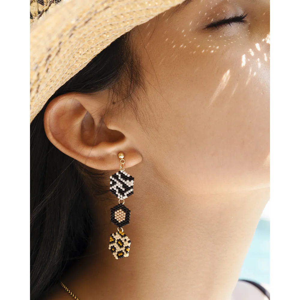 Jenni & Janki Handcrafted Miyuki Leopard Earrings with Necklace - Image 4