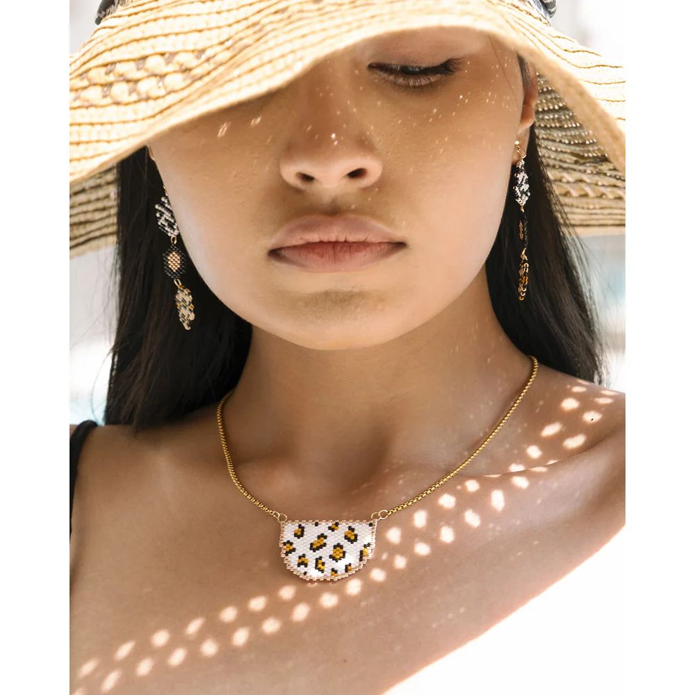 Jenni & Janki Handcrafted Miyuki Leopard Earrings with Necklace - Image 7