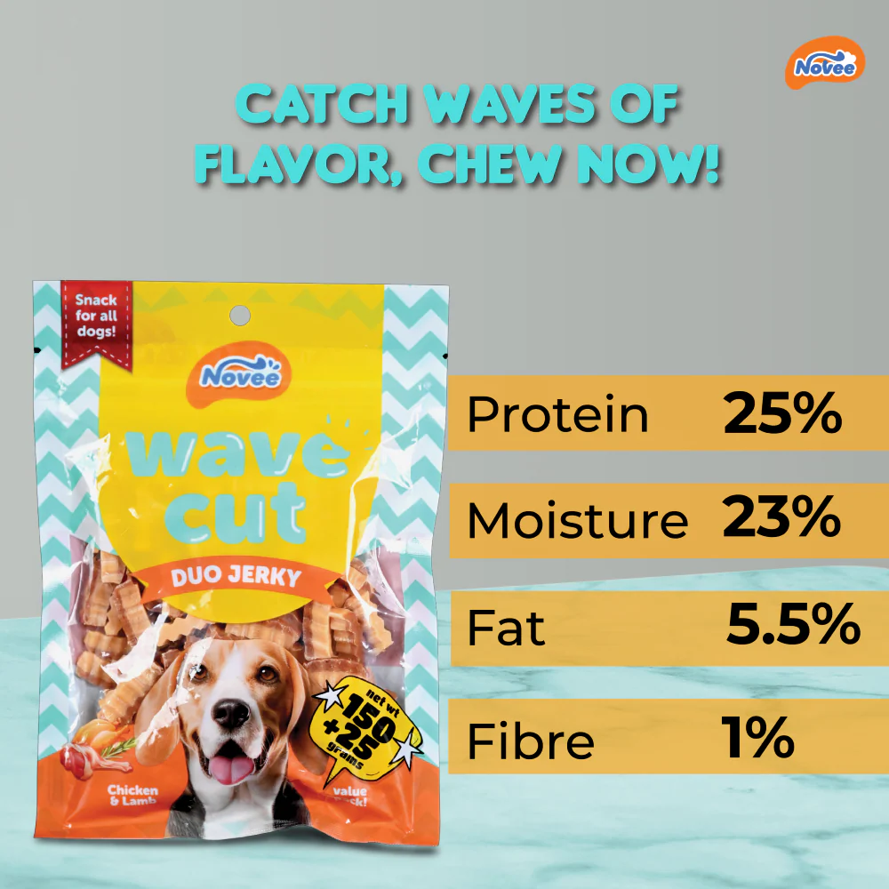 Novee Wave Cut Duo Chicken and Lamb Jerky Treats for Dogs (Buy 1 Get 1 Free) - Image 6