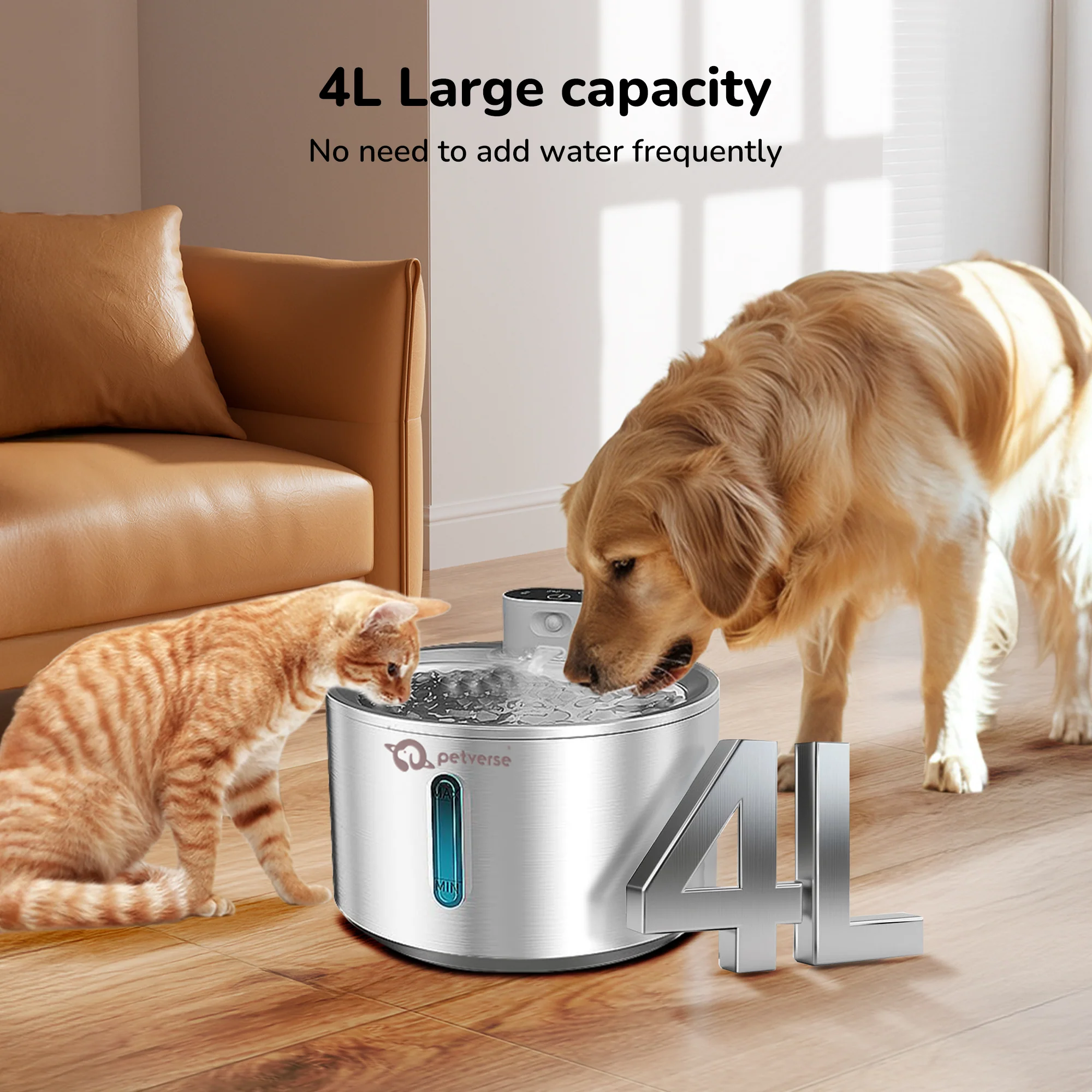 Petverse Smart Motion Sensor Pet Water Fountain for Dogs & Cats (Silver) - Image 3