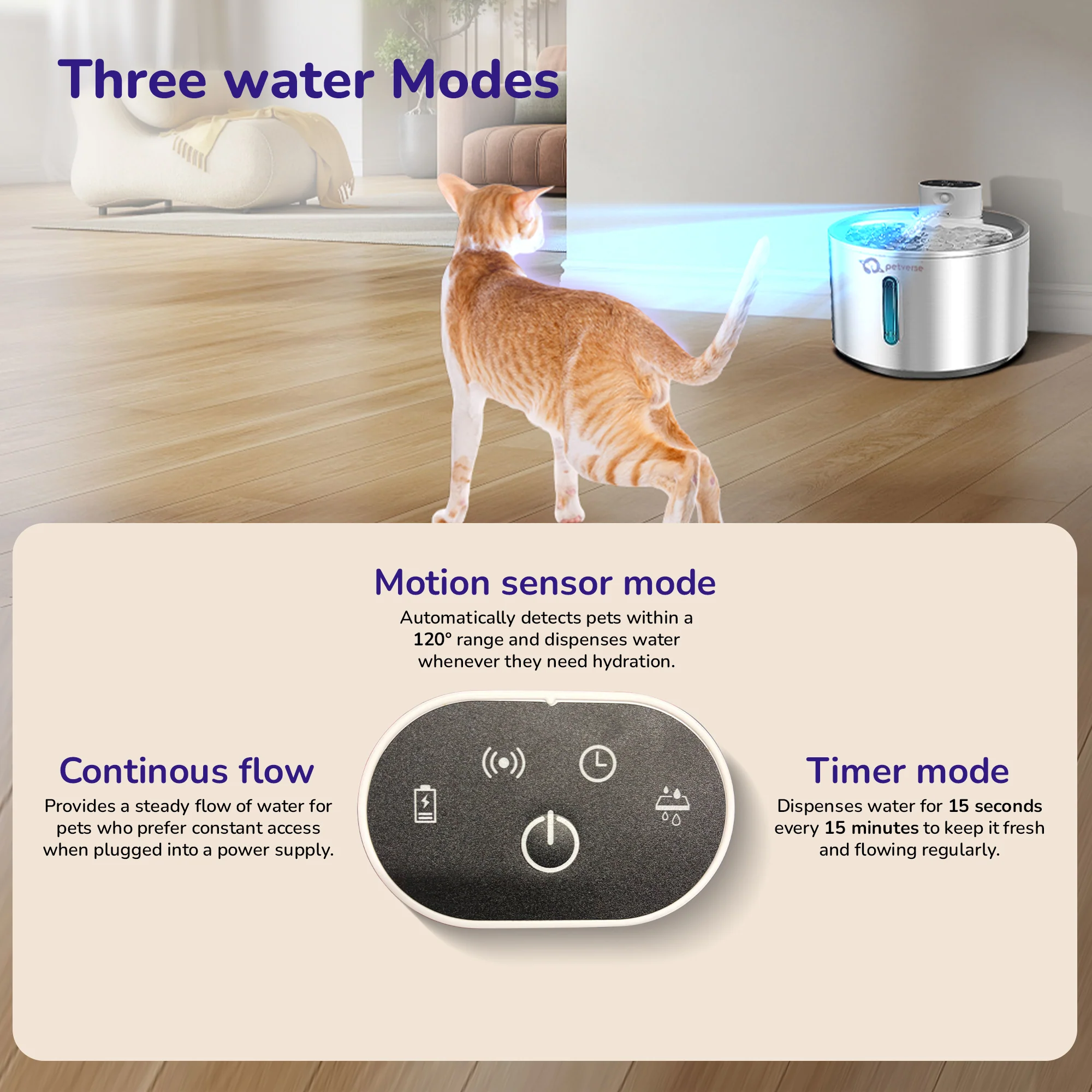 Petverse Smart Motion Sensor Pet Water Fountain for Dogs & Cats (Silver) - Image 6