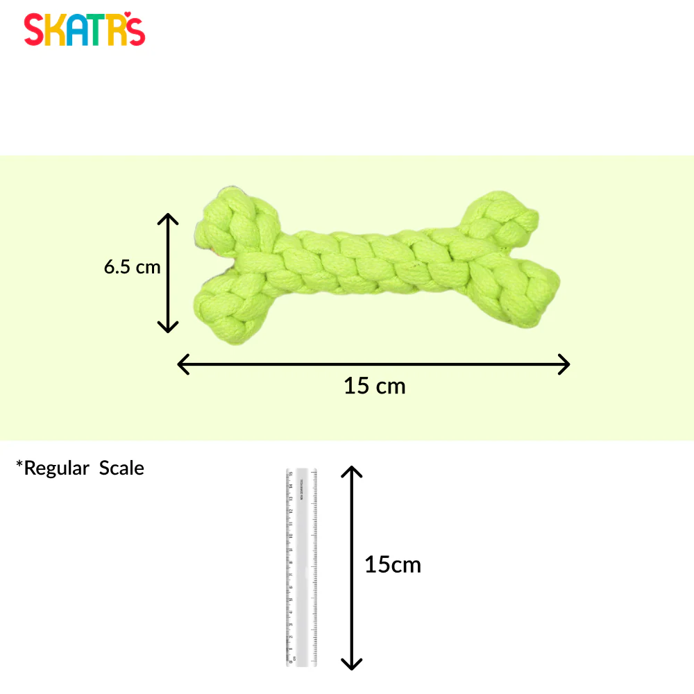 Skatrs Bone Shaped Rope Chew Toy for Dogs and Cats (Neon Green) - Image 4