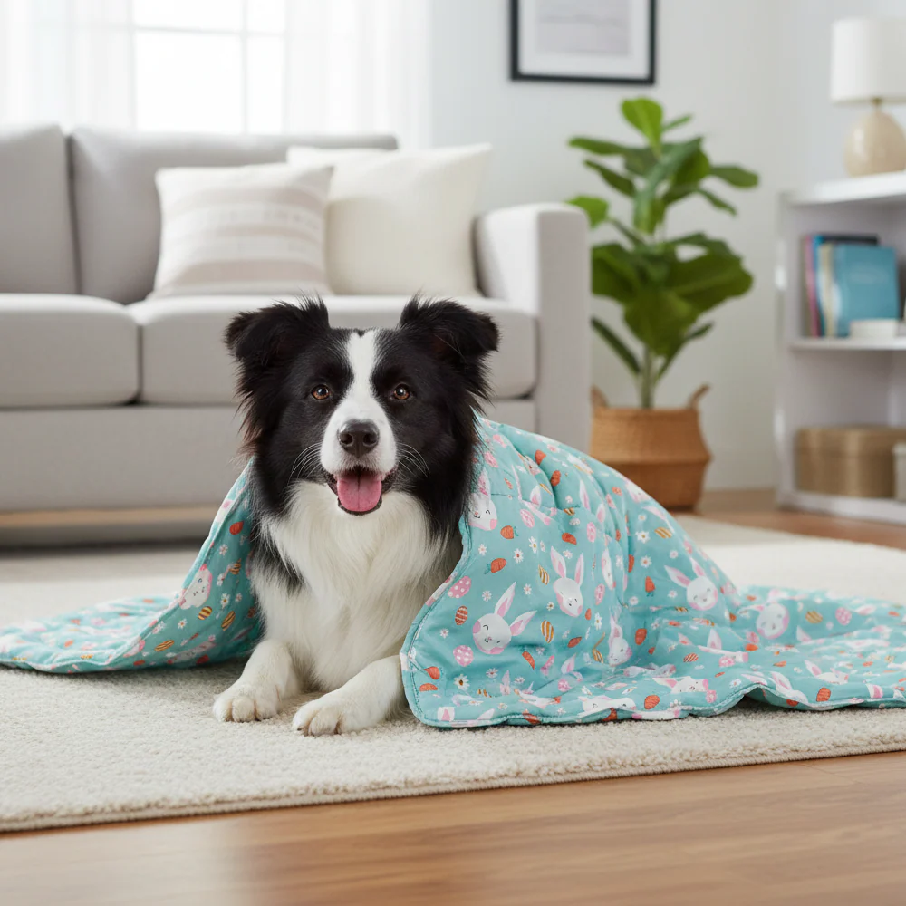 Skatrs Bunny Bloom Blanket for Dogs & Cats (Light Blue) - Image 3