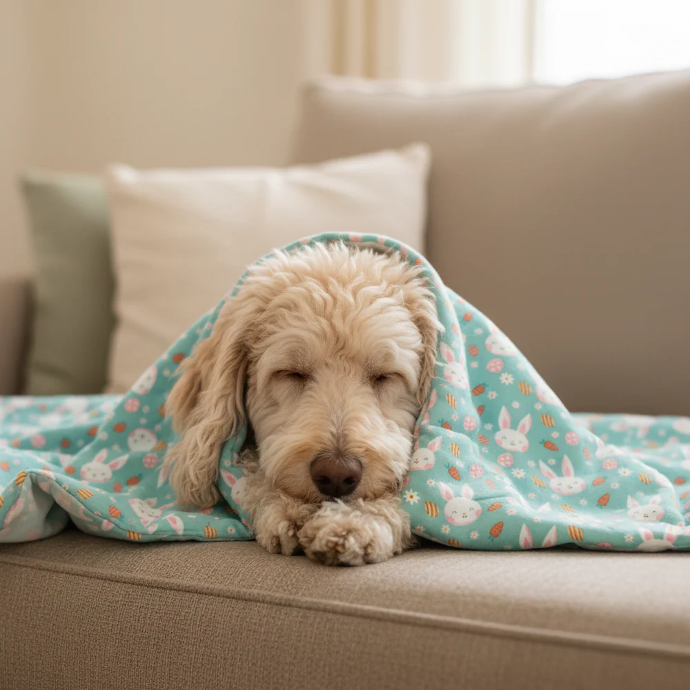 Skatrs Bunny Bloom Blanket for Dogs & Cats (Light Blue) - Image 4