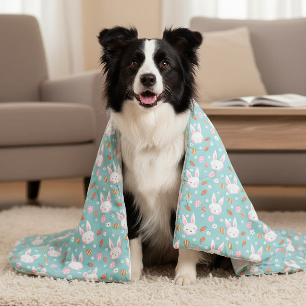 Skatrs Bunny Bloom Blanket for Dogs & Cats (Light Blue) - Image 5