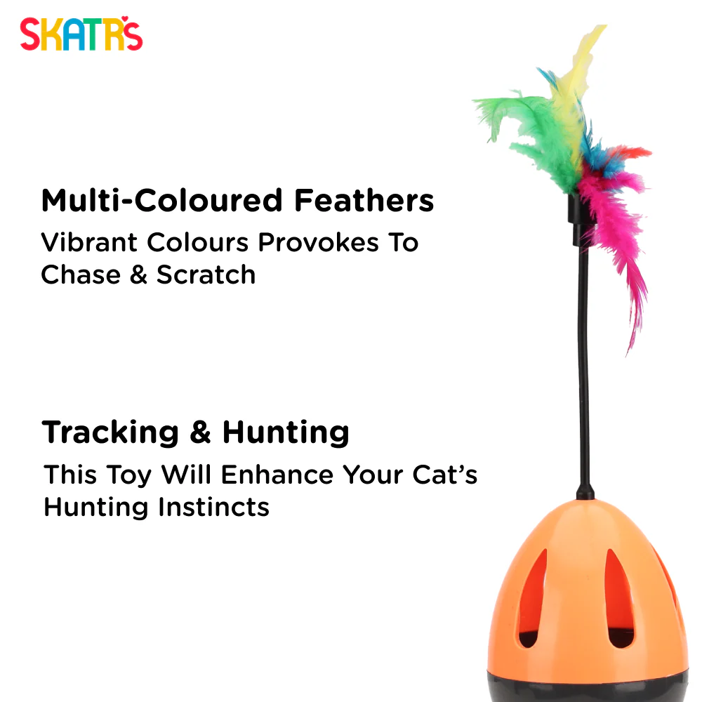 Skatrs Feather Interactive Tumbler Toy for Cats (Orange) - Image 3