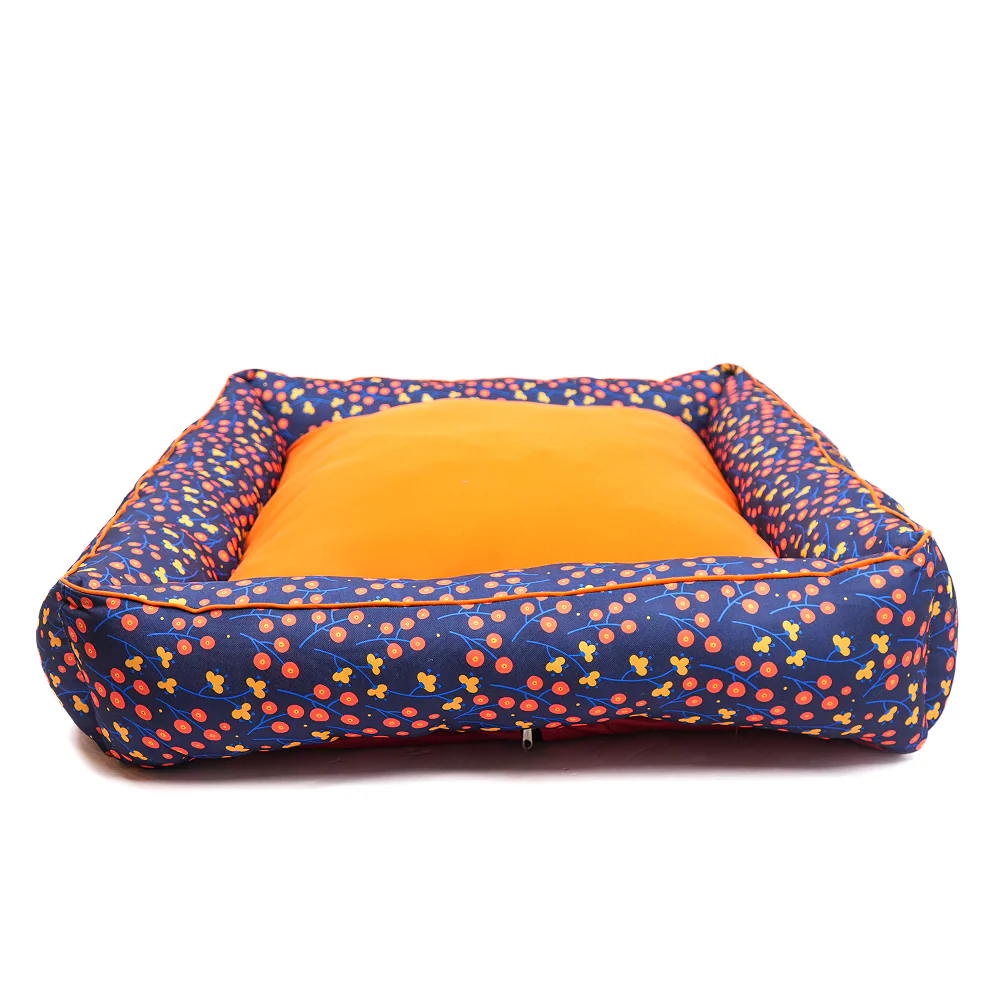 Skatrs Floral Bed for Dogs & Cats (Blue/Orange) - Image 11