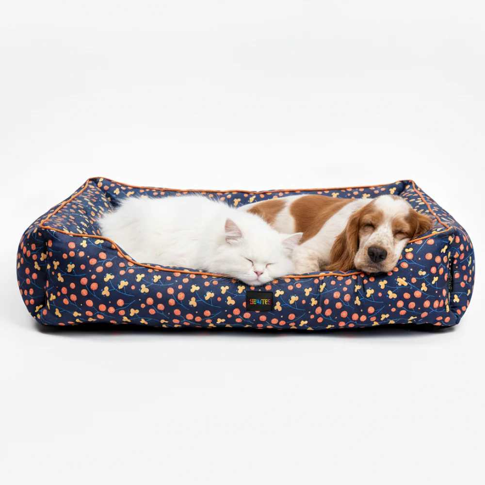 Skatrs Floral Bed for Dogs & Cats (Blue/Orange) - Image 12
