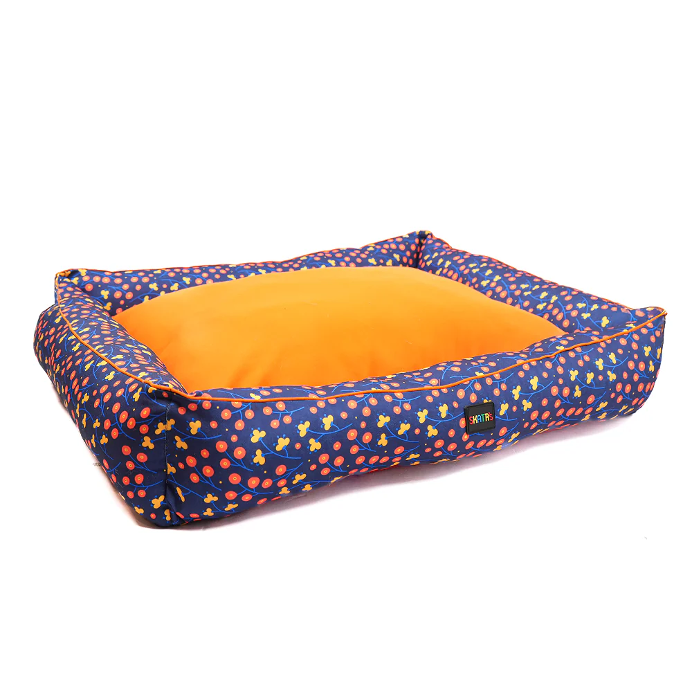 Skatrs Floral Bed for Dogs & Cats (Blue/Orange) - Image 3