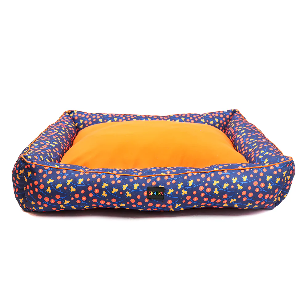Skatrs Floral Bed for Dogs & Cats (Blue/Orange) - Image 5