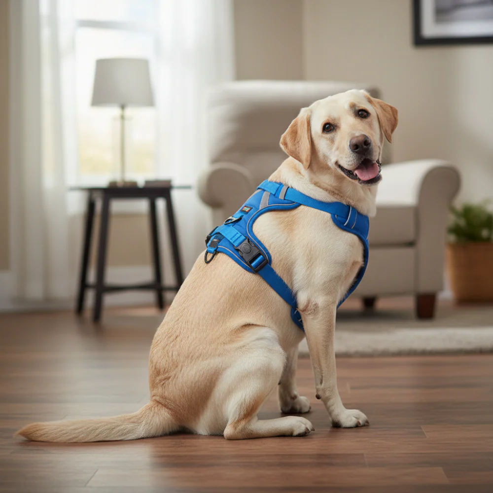 Skatrs Fully Padded Comfort Electric Reflective Harness for Dogs & Cats (Blue) - Image 5