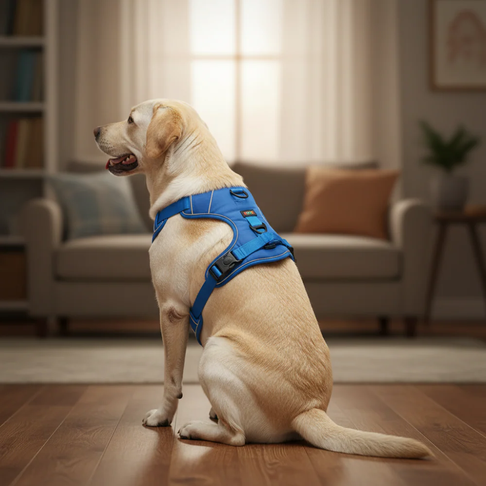 Skatrs Fully Padded Comfort Electric Reflective Harness for Dogs & Cats (Blue) - Image 9