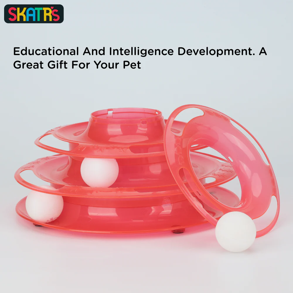 Skatrs Interactive 3 Level Tower Track with Balls Toy for Cats (Red) - Image 3