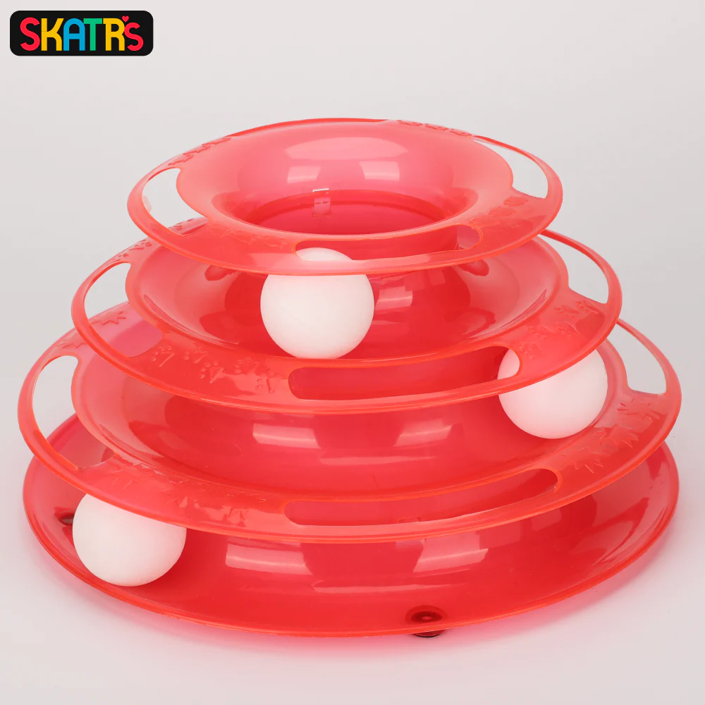 Skatrs Interactive 3 Level Tower Track with Balls Toy for Cats (Red) - Image 4