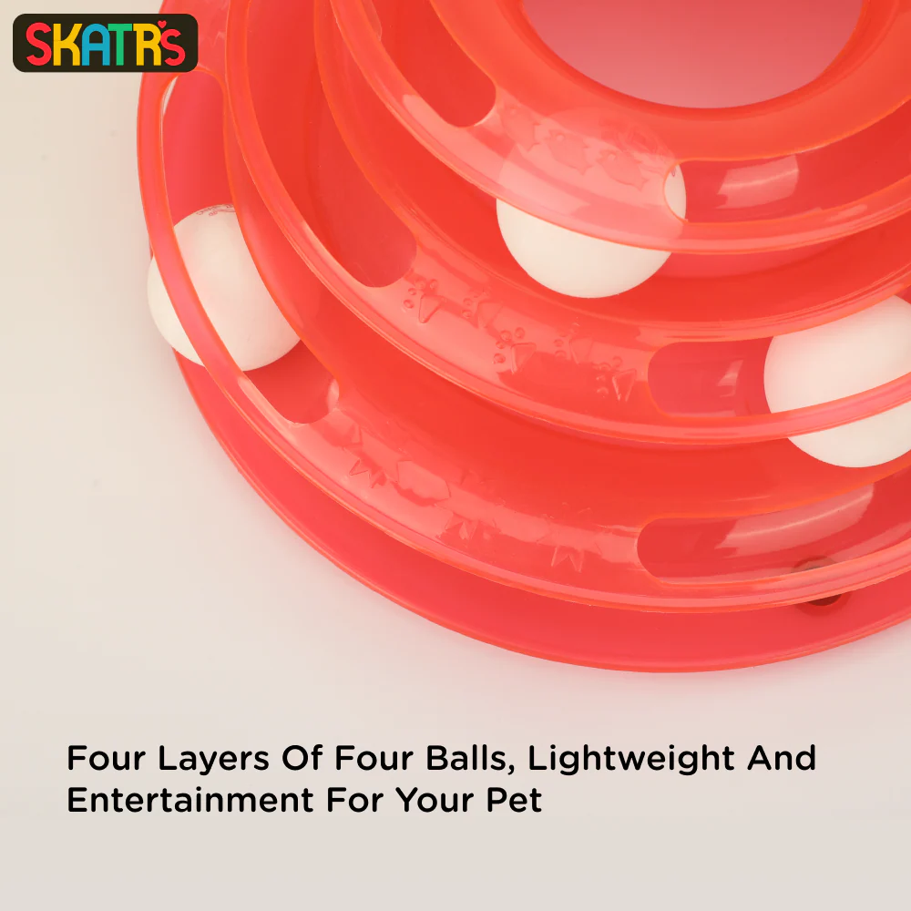 Skatrs Interactive 3 Level Tower Track with Balls Toy for Cats (Red) - Image 5