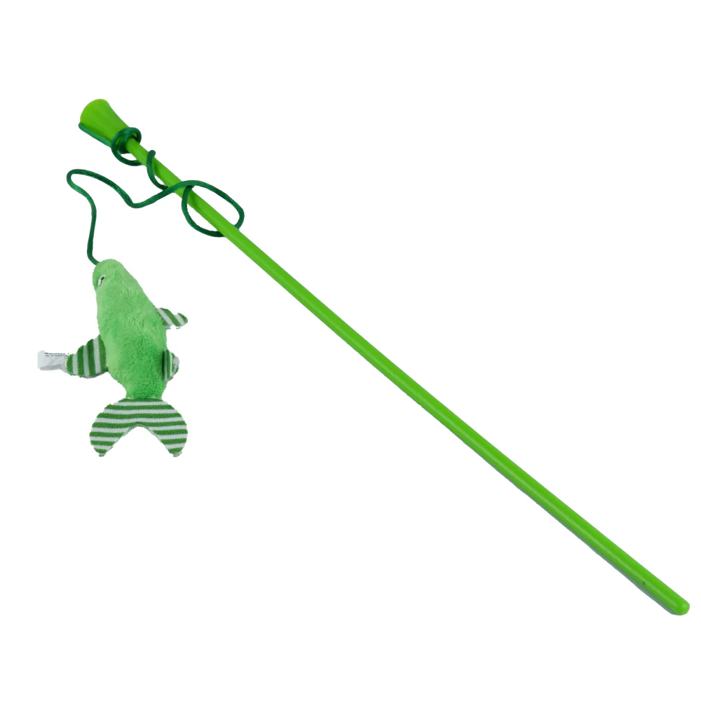 Trixie Cat Teaser With Plush Fish & Catnip Toy for Cats (Green) - Image 3