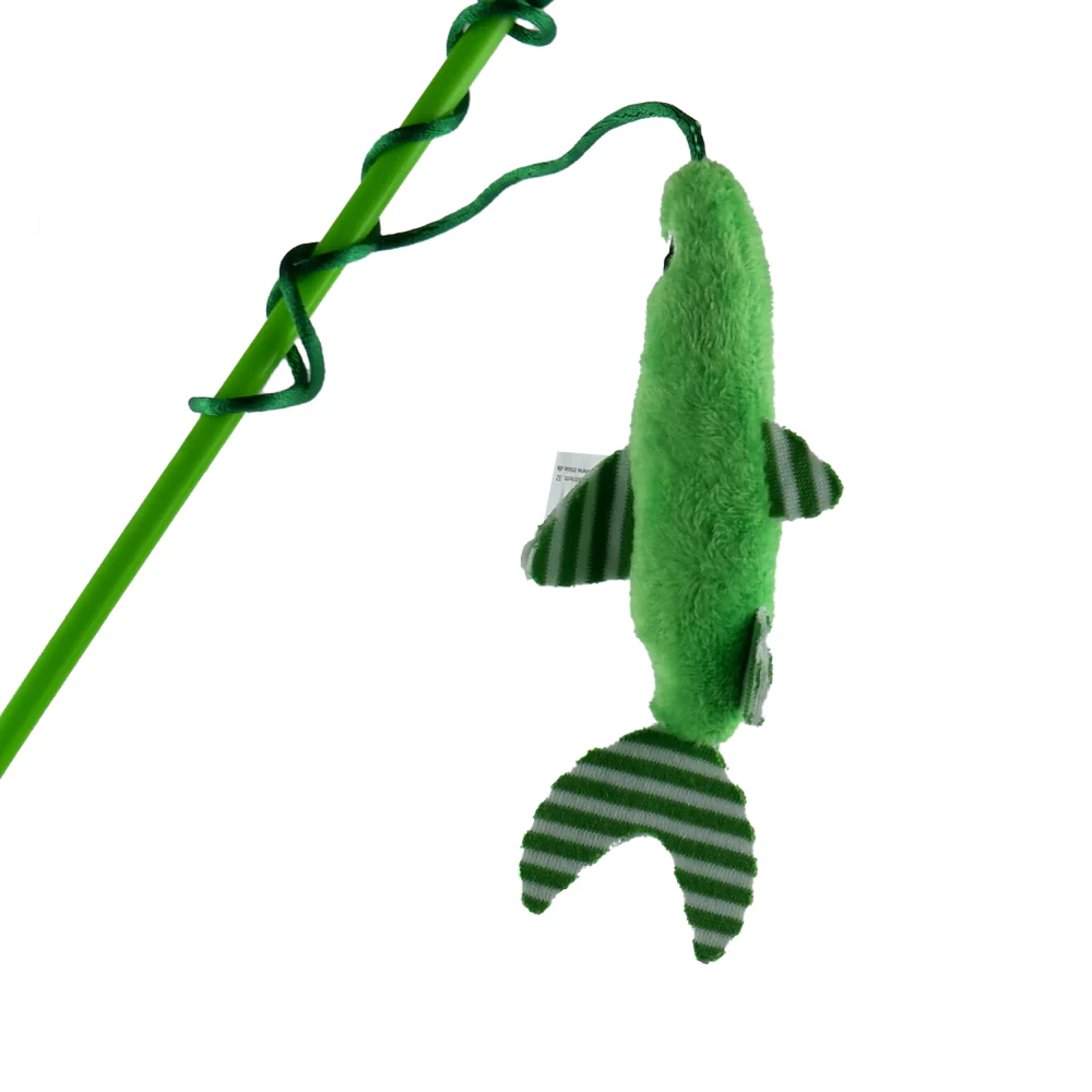 Trixie Cat Teaser With Plush Fish & Catnip Toy for Cats (Green) - Image 4